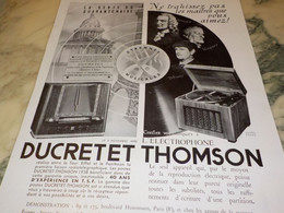 ANCIENNE PUBLICITE NE TRAHISSEZ PAS LES MAITRES  DUCRETET THOMSON 1937 - Altri & Non Classificati