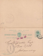 ETAT LIBRE ORGANGE 1902 ENTIER POSTAL/GANZSACHE/POSTAL STATIONARY CARTE AVEC REPONSE CENSUREE A JOHANNESBURG - Orange Free State (1868-1909)