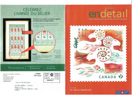 Document Entier Postal De Service Postes De CANADA - Signe Zodiacal Asiatique 2015 Le Bélier / Faune - Astrology