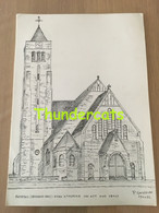 ORIGINELE GROTE TEKENING DOOR PAUL GHYSELEN GHIJSELEN 1992  BREDENE BAD KERK H THERESIA VAN HET KIND JEZUS - Dessins