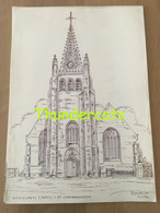 ORIGINELE GROTE TEKENING DOOR PAUL GHYSELEN GHIJSELEN 1992  ZUIDSCHOTE IEPER ST LEONARDUSKERK - Dessins