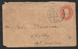 1857 US - 3c POSTAL STATIONERY ENVELOPE Sc. U1 - KNOXVILLE /0CT/ 19 /1857 - TEN To SHELBY, N. CAROLINA - ...-1900