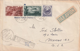 Romania ORASUL STALIN REGISTERED AIRMAIL COVER TO Monroe NY USA 1950 - Covers & Documents