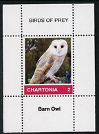 Chartonia (Fantasy) Birds Of Prey - Barn Owl Perf Deluxe Sheet On Thin Glossy Card Unmounted Mint - Fantasy Labels