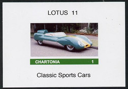 Chartonia (Fantasy) Classic Sports Cars - Lotus 11 Imperf Deluxe Sheet On Glossy Card Unmounted Mint - Fantasy Labels