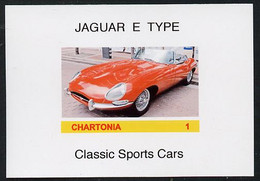 Chartonia (Fantasy) Classic Sports Cars - Jaguar E Type Imperf Deluxe Sheet On Glossy Card Unmounted Mint - Fantasy Labels