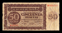 España Spain 50 Pesetas Burgos 1936 Pick 100 Serie N BC F - 50 Peseten