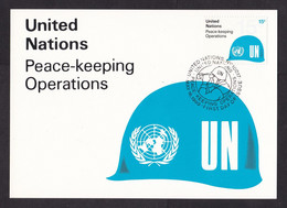 United Nations New York: Maximum Card, 1980, 1 Stamp, Peace-keeping Operations, Blue Helmet, Military (traces Of Use) - Brieven En Documenten