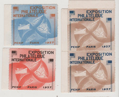 4 TIMBRES  PARIS 1937 EXPOSITION PHILATELIQUE INTERNATIONALE - Esposizioni Filateliche
