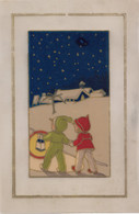 Cartes Procelaine - Carte Celluloïd - Noël - Enfants Neige - Porcelaine