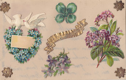 Cartes Procelaine - Carte Celluloïd - Découpis Myosotis Colombes Violette - Je Pense à Vous - Porseleinkaarten