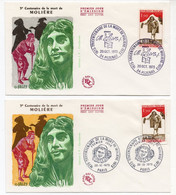 FDC France 1973 - Tricentenaire De La Mort De Molière - YT 1771 - Paris & 34 Pezenas - 1970-1979