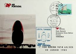 1982 Portugal 1st TAP Flight Lisbon - Caracas With A Boeing 747-B - Brieven En Documenten