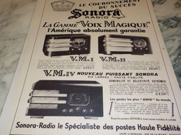 ANCIENNE PUBLICITE RADIO SONORA 1937 - Andere & Zonder Classificatie