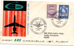 Kobenhavn Cairo 1959 - SAS Caravelle - Erstflug 1er Vol Inaugural Flight - Egypte Le Caire Egypt - Maschinenstempel (EMA)