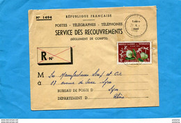Marcophilie-lettre-Nlle Calédonie Pour Françe"service Recouvrements N°1494-"cad Bourail 1966-stampN°320 Flower Ixora - Covers & Documents