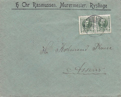 Denmark H. CHR. RASMUSSEN Murermester Brotype Ia RYSLINGE 1909 Cover Brief ASSENS (Arr.) 2x King Fr. VIII. - Lettres & Documents