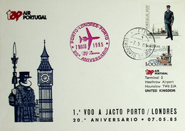 1985 Portugal 20th Anniversary Of 1st TAP Jet Flight Oporto - London - Covers & Documents