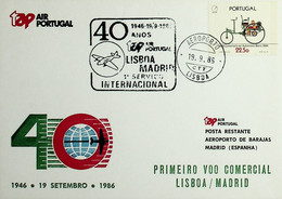 1986 Portugal 40th Anniversary Of 1st TAP Flight Lisbon - Madrid - Covers & Documents