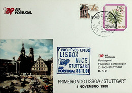 1988 Portugal 1st TAP Flight Lisbon - Nice - Stuttgart (Link Between Lisbon And Stuttgart) - Brieven En Documenten