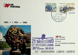 1988 Portugal 25th Anniversary Of The 1st TAP Flight Lisbon - Geneve - Lettres & Documents