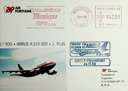 1988 Portugal 1st TAP Airbus A310-300 Flight Lisbon - Frankfurt - Lettres & Documents