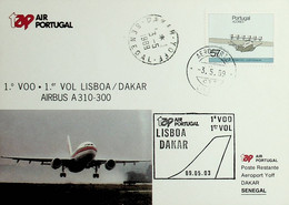 1989 Portugal 1st TAP Airbus A310-300 Flight Lisbon - Dakar - Cartas & Documentos