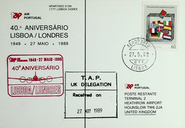 1989 Portugal 40th Anniversary Of The 1st TAP Flight Lisbon - London - Cartas & Documentos