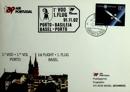 1991 Portugal 1st TAP Flight Oporto - Basel - Lettres & Documents