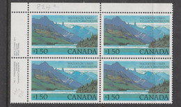 Canada, EIIR, 1982, Waterton Lakes, $1.50 , Block Of 4 NW Corner, Imprint In Selvedge MNH ** - Unused Stamps