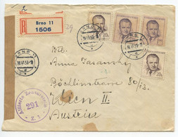 Czechoslovakia 1953 Registered Cover Brno To Vienna Austria W/ Censor, Scott 601 & 602 - Brieven En Documenten