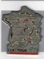 Pin's  Argenté  Sport  Cyclisme  Parcours  Du  Tour  De  France  1991  Sur  Carte  De  France - Cyclisme