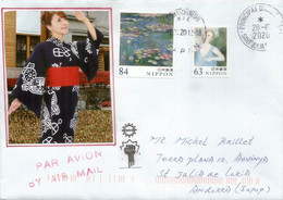 Modernité De La Femme Japonaise,lettre Avec Nouveau Sticker COVID19 JAPAN,envoyée Andorra,avec Timbre à Date Arrivée - Storia Postale