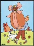 Carte Postale / Postkaart - Kuifje/Tintin - Milou/Bobbie - Carte De Pâques Double / Dubbel Briefkaarten Voor Pasen - Philabédés (comics)