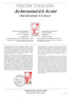 " ANNEE INTERNATIONALE DE LA JEUNESSE " Sur Document A4 1er Jour D'Andorre De 1985 N° YT 341 Parfait état FDC - Autres & Non Classés