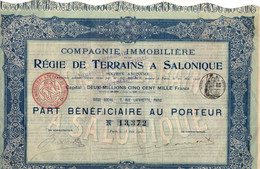 Grèce - Compagnie Immobilière - Régie De Terrains A Salonique - Paris 1905. - Banca & Assicurazione