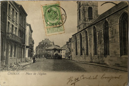 Chimay // Place De L' Eglise (Vue Diff.) 1909 Sleets - Vlekkig - Chimay