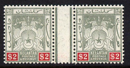 Malaya - Kelantan 1911-15 MCA $2 Green & Carmine Inter-paneau Gutter Pair U/M SG 10 - Kelantan