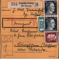 ! 1943 Neumünsterberg, Bezirk Danzig Nach Königshain über Mittweida, B Label, Paketkarte, Deutsches Reich, 3. Reich - Cartas