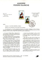 " PERDRIX BLANCHE " Sur Document A4 1er Jour D'Andorre De 1979 N° YT 275 Parfait état FDC - Rebhühner & Wachteln