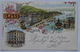 Switzerland 15 Zurich 1898 Litho General View To The Lake Bridge Boats - ZH Zurich