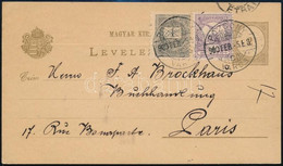 1900 Febr.5. 2kr Díjjegyes Levelezőlap 1kr + 4f Vegyes Díjkiegészítéssel "POZSONY" - Párizs, Szép és Ritka Tarifahelyes  - Otros & Sin Clasificación