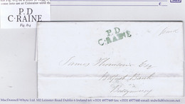 Ireland Derry 1846 Distinctive Unframed 2-line Abbreviated P.D C-RAINE Of Coleraine In Green On Banking Letter - Prefilatelia