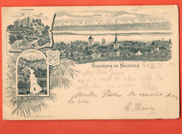 ZBN-33 RARE Litho  Souvenir De La Neuville Neuveville Dos Simple, Cachet 1907 - La Neuveville