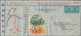 China - Flugpost: 1937, FFC Eurasia Peiping-Hong Kong: Great Wall Airmails 15 C., 25 C. Tied "PEIPIN - Sonstige & Ohne Zuordnung