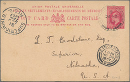 Singapur: 1907, Stationery Card KEVII 3 C. Canc. "ORCHARD ROAD SINGAPORE 26 NO 1907" To Superior/Neb - Singapur (...-1959)