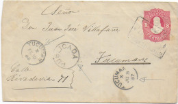 ARGENTINA - 1887 - ENVELOPPE ENTIER Avec AMBULANT => TUCUMAN - ARRIVEE 8 JUILLET 1887 Et 10 FEVRIER 1888 !!! - Postwaardestukken