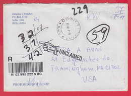 253180 / Registered Cover Bulgaria 2007 - Taxe Percue 4.40 Lv. , Returned To Sender Unclaimed USA - Briefe U. Dokumente