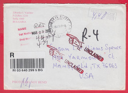 253186 / Registered Cover Bulgaria 2007 - Taxe Percue 4.40 Lv. , Returned To Sender Unclaimed USA - Brieven En Documenten