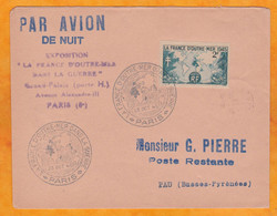 1945 - Enveloppe PAR AVION DE NUIT De Paris Aviation Vers Pau RP - Affrt 2 F France D'Outre Mer Seul - 1960-.... Covers & Documents